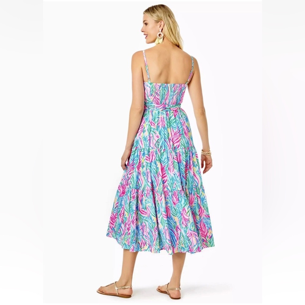 New Lilly Pulitzer Edith Cotton Multi Sea Turtle Soirée Tiered Midi Dress size 2 - Picture 3 of 16